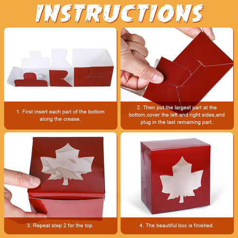 AnyDesign 24Pcs Fall Treat Boxes 4 Colors Cardboard Box with Maple Leaf Shape Window Autumn Thanksgiving Paper Gift Container for Cookie Goodie Ca...