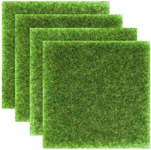 4 Packs Fake Grass for Crafts Artificial Garden Grass for Dollhouse 6 X 6 Inches Miniature Ornament Garden Dollhouse DIY Grass...