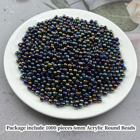 1000pcs 6mm Acrylic Round Beads AB Colors Acrylic Beads Round Spacer Beads with Hole for DIY Bracelet Necklace Jewelry Making Supplies Handmade Cr...