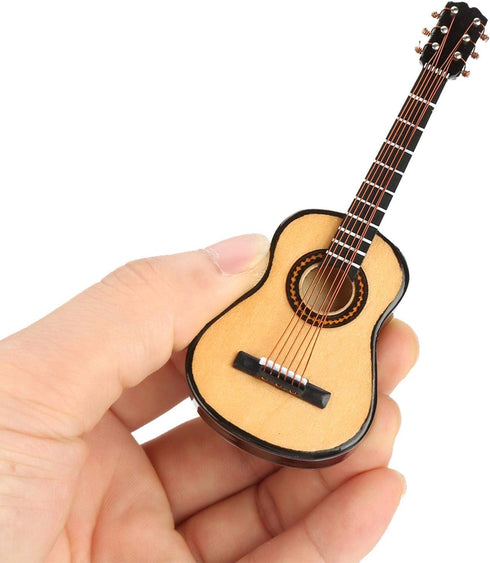 Tnfeeon Mini Wooden Guitar Model,Miniature Dollhouse Musical Instrument Model with Display Stand and Case Small Craft Ornaments Gift Home Decor...