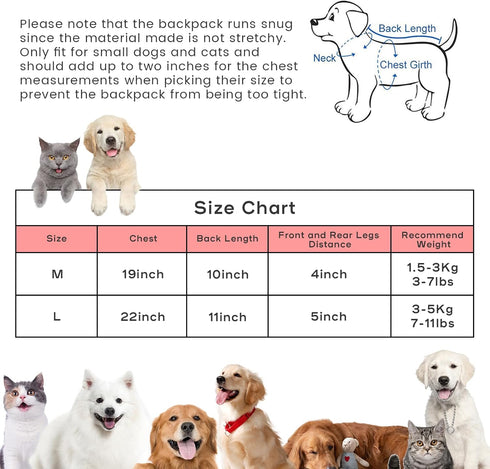 Dog Backpack Carrier Puppy Backpack Carrier for Small Dogs Cats Hands-Free Safety pet Front Carrier Suitable for Small Animal Breeds 5-10 lbs for ...