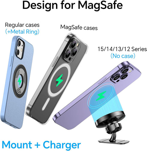 for Magsafe Car Mount Charger Wireless Car Charger Mount?20 Strong Magnets & 15W? Magsafe Car Charger Dashboard, Automobile Car Phone Holder Charg...