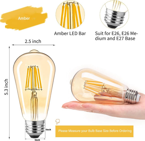 Brightown Led Edison Bulbs - 4 Packs E26 Dimmable 60 Watt Equivalent 6W LED Bulbs, 2700K Amber Bulbs Vintage Warm White Light Bulbs, 470 Lumens...
