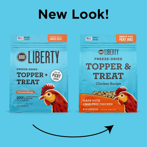 BIXBI Liberty Freeze Dried Dog Food Topper + Dog Treat, Chicken Recipe, 4.5 oz - 98% Meat and Organs - Pantry-Friendly Raw Treat or Food Topper - ...