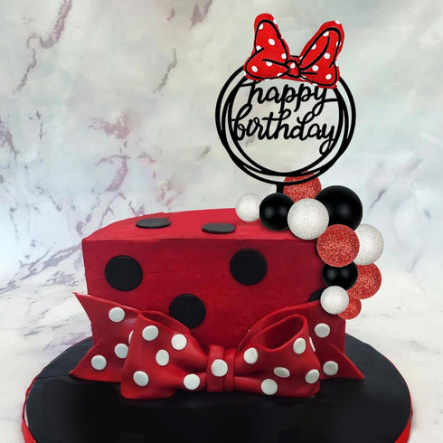 Black Red White Ball Cake Toppers Boho Cake Decorations Polka Dot Bow Cake Topper for Baby Shower Girl Happy Birthday Party Mouse Cake Decoration ...