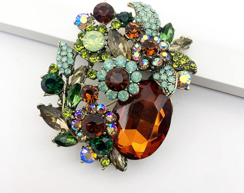 Vintage Austrian Crystal Rhinestone Elegant Party Flower Leaf Vine Brooch Pin...