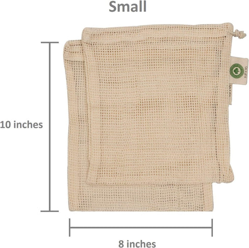 Reusable Organic Cotton Mesh Produce Bags - 100% Cotton, Durable, Double Stitched, Washable with Tare Weight & Drawstring - Mesh Bags for Grocery ...