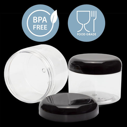 Cornucopia Brands 12 Ounce Clear Plastic Jars w/Black Plastic Lids (6-Pack); BPA Free PET Stackable Canisters for Bathroom & Kitchen Storage...