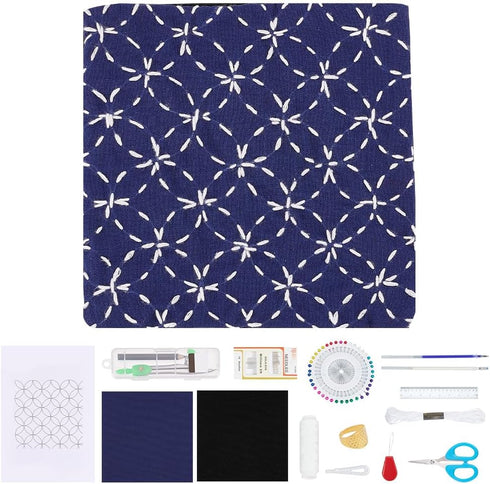 WEBEEDY Sashiko Kit DIY Sashiko Placemat with Traditional Japanese Sashiko Quilting Pattern Craft Kit for Adults Embroidery Sewing Place Mats Set ...
