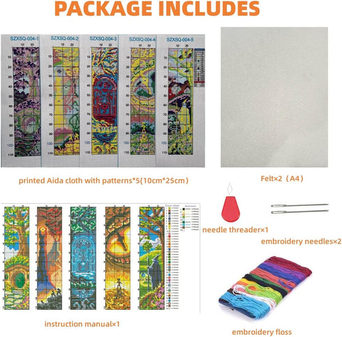 ZuoAnLF 5 PCS Cross Stitch Bookmark Kits,DIY Bookmarks Cross Stitch Kits,Stamped Embroidery Bookmarks for Adults Beginners,14CT...