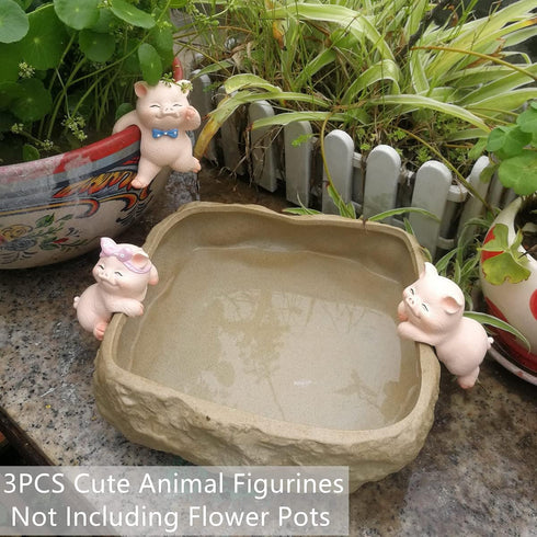 Ebrima Set of 3 Cute Animal Figurines Planter Pot Hanger Decorations, Resin Hanging Climbing Pig Sculpture Outdoor Statues Ornaments for Flower Po...