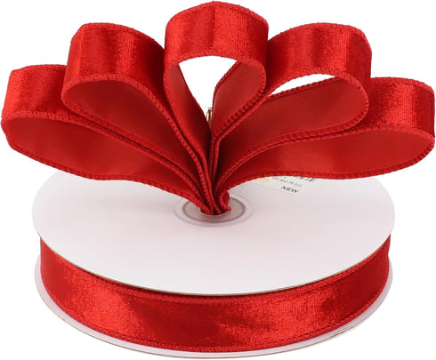 MEEDEE Red Velvet Ribbon 1 Inch Velvet Wired Ribbon 25 Yards Crushed Velvet Ribbon Spool Red Velvet Christmas Ribbon Vintage Velvet Ribbon for Chr...