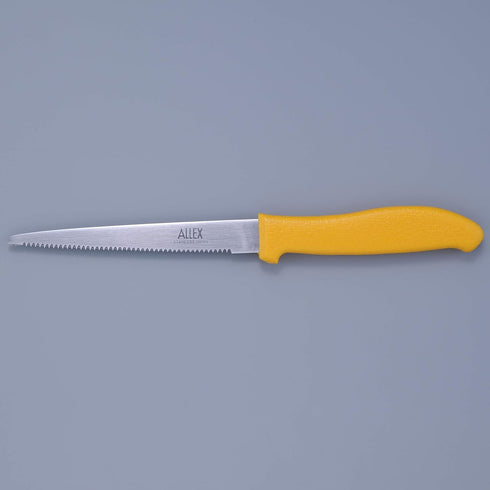 ALLEX Cardboard Cutter Tool Japanese Stainless Steel 5 Inch, Corrugated Cardboard and Styrofoam Cutter, Made in JAPAN, Serrated Sharp Blade, Yello...