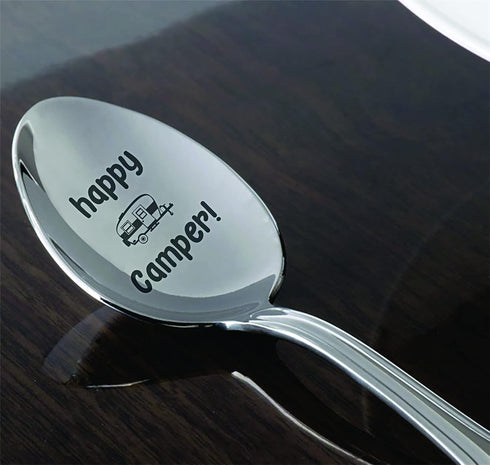THE BASH AFFAIR Campers Gift - Happy Camper Engraved Spoon Gift For Friend|Christmas Birthday Gift For Father|Camping Gift For Men Women|Teens Hol...