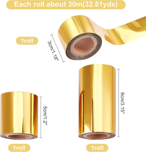 SUPERFINDINGS 3 Rolls Total 90m/295ft Hot Foil Stamping Paper 3 Sizes Gold Hot Foil Paper Roll Heat Transfer Foil Paper for Card Making Sparkling ...