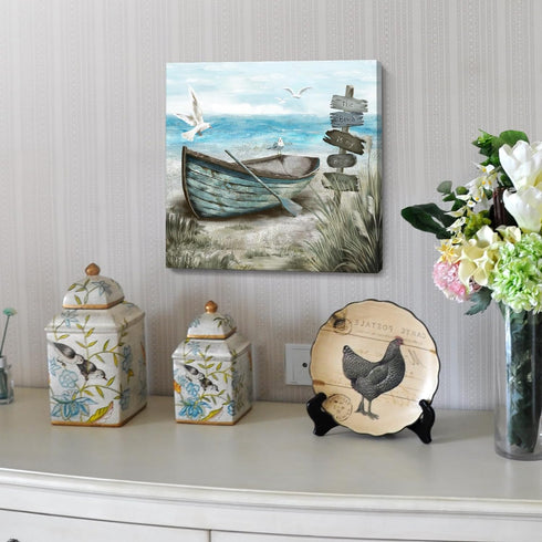 Bathroom Wall Art Coastal Décor Nautical Boat on Beach Canvas Picture Ocean Seagull Seascape Canvas Print Sea Bird Farmhouse Artwork for Seashore ...