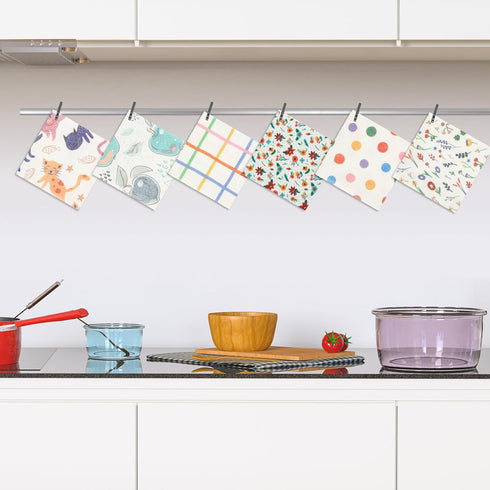 6 Pack Flower Kitchen Dishcloth 13.78x13.78 Inch Spring Cleaning Dish Rags Reusable Floral Cat Print Absorbent Dish Towels Quick Drying Dish Cloth...