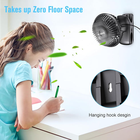 HONYIN 720° Rotation Small Desk & Clip on Fan with Sturdy Clamp, 3 Speeds, Quiet Little Personal Cooling Fan by USB Plug In, for Bedroom Office De...