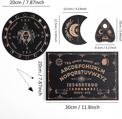 Wooden Ouija Board Game, Holy Spirit Board, Black Ouija Board and Pendulum Board and Pendulum Crystal 3pcs Set, Divination Tools Wiccan Supplies a...
