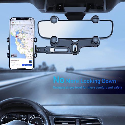 SINSEN Phone Mount for Car Rearview Mirror, Cell Phone Holder with Extra Vent Mounting Clip, 720° Rotatable Retractable Universal Fit, Eye Level H...
