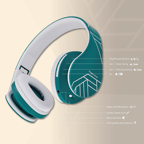 PowerLocus Bluetooth Over-Ear Headphones, Wireless Stereo Foldable Headphones Wireless and Wired Headsets with Built-in Mic, Micro SD/TF, FM for i...
