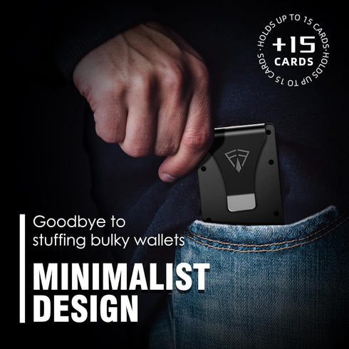 Slim Minimalist Wallet for Men with Money Clip - 15 Credit Card Holder RFID Wallet for Men - Front Pocket Mens Wallet with Compact Design - Easy t...