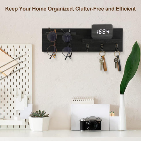 Key Holder for Wall, Decorative Entryway Shelf with Hooks Holds Keys, Dog Leash, Sunglasses – Key Hanger with 3 Hooks Organizes, Enhances Home Dec...