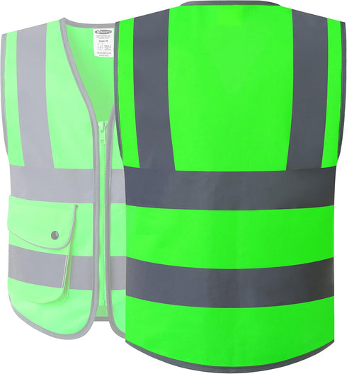 JKSafety High Visibility Zipper Front Kids Safety Vest With Reflective Strips,Meets ANSI/ISEA Standards (KID-Medium Green) ¡...