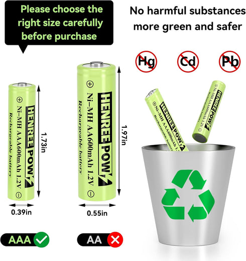Henreepow AAA Rechargeable Battery, 1.2v Ni-MH Solar Batteries, Low Self-Discharge, Pre-Charged Triple A Battery for Solar Pathway Lights, Outdoor...