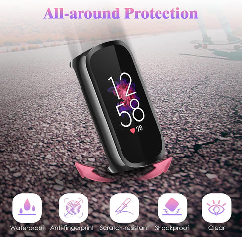 Fintie 4 Pack Screen Protector Case Compatible with Fitbit Luxe, Soft TPU Full Protective Screen Cover Saver Bumper, Black, Silver, 2 Clear...