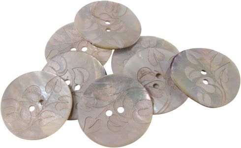 Mibo 8pcs Real Agoya Shell Button2 Hole - Laser Etched - Branch and Leaves Pattern - 44L(28mm) - Natural...