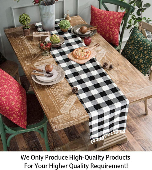 ShinyBeauty Buffalo Plaid Table Runner Black and White 13''x72'' Buffalo Check Table Runner Tassel Runner Checkered Table Cover Classic Gingham Ta...