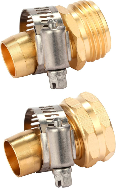 Brass Garden Hose Repair Connector with Clamps, Fit for 3/4" or 5/8" Garden Hose Fitting...
