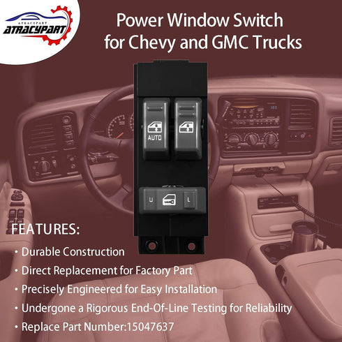 Driver Side Master Power Window Switch Gray | for 1999 2000 2001 2002 Chevy Silverado GMC Sierra 1500, 2500, 2500 HD, 3500 2-Doors Pickup Truck | ...