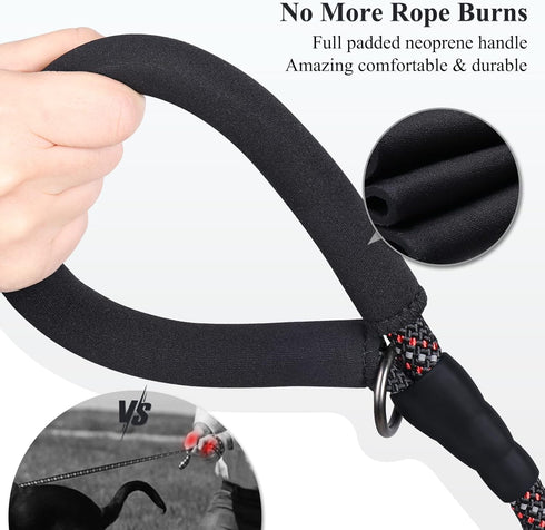 VIVAGLORY Short Dog Leash with Comfortable Padded Handle, 18IN Durable Rope Short Walking & Training Leashes for Dogs with Highly Reflective Threa...