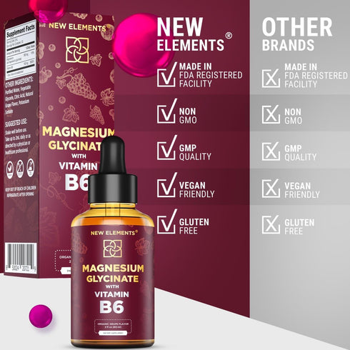 Liquid Magnesium Glycinate Drops with Vitamin B6 - Magnesium Supplement 500mg & Vitamin B6 100mg | Non-GMO No Gluten | Stress Relief | Sleep & Rel...