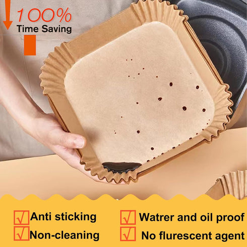 Air Fryer Disposable Paper Liner Square 9 Inch, 125 Pcs Large Paper Liners for 6-10QT Air fryer, Non-stick Parchment Paper for Frying, Baking, Coo...