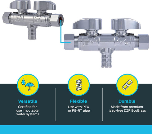 SharkBite Crimp Dual Shut Off Valve, Push to Connect Brass Plumbing Fitting, PEX, PE-RT, UCDS123838...