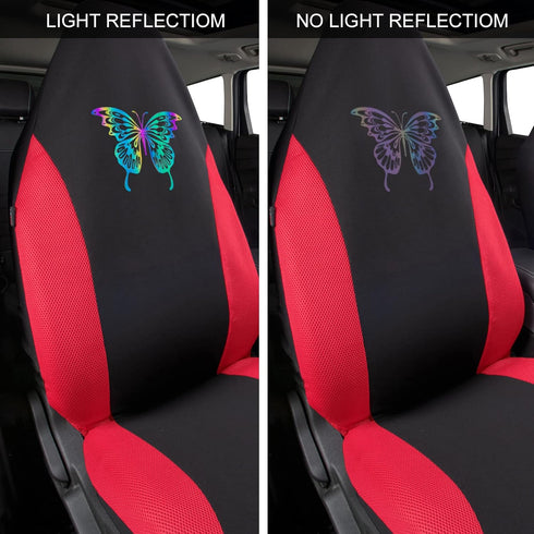 Outlet Red 3D Air Mesh Front Seat Covers,Reflective Colorful Butterfly Bucket Seat Covers,Airbag Compatible,High Back Seat Covers for Women Girl,U...