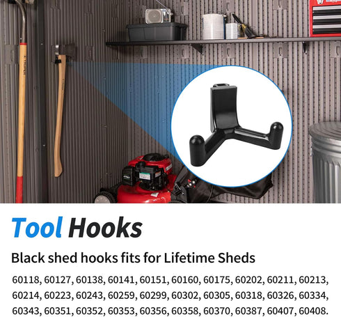 Tool Hooks Compatible with Lifetime Storage Shed Accessories, Black Shed Hook fit for Rakes Shovels Scissors Knives Power Tools, Plastic Shed Acce...