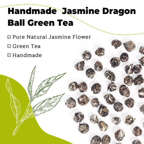 LWXLJMJZC?100g/3.53oz Jasmine Dragon Pearls Loose Leaf Green Tea with Pleasant Jamsine Aroma-Jasmine Tea Suitable For Both Hot And Cold...