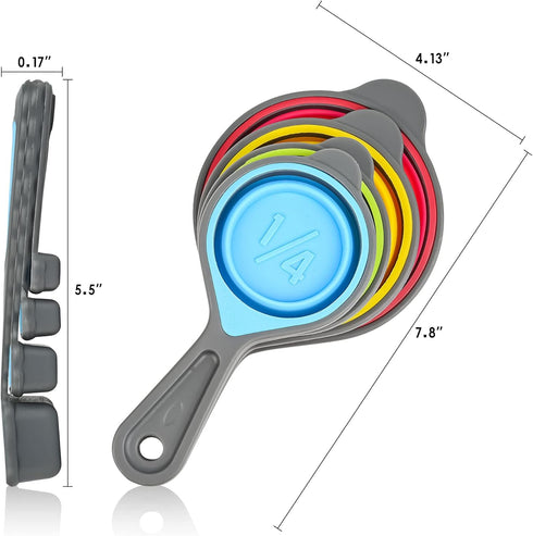 Collapsible Measuring Cups and Spoons Set, Silicone Kitchen Dry Measuring Set, Cute Camping Measure Cups...
