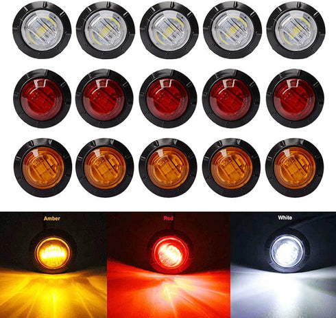 15Pcs 3/4 Inch LED Marker lights Signal Light 12V for Trailer Truck Bus Van (Red+Amber+White)...