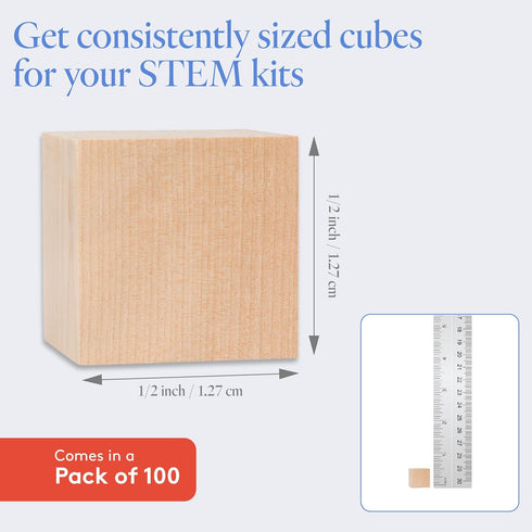 Woodpeckers DIY Wooden Cubes 1/2-inch, Pack of 100 Small Blank Blocks, Unfinished Wood for Crafts, STEM, Dice, and Building Blocks for Stacking...