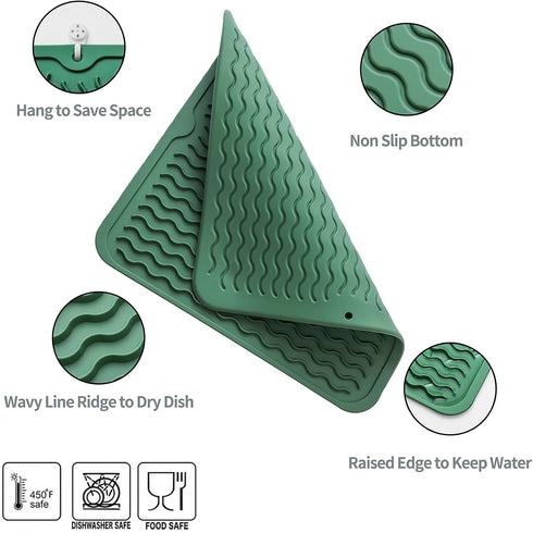 MicoYang Silicone Dish Drying Mat for Multiple Usage,Easy clean,Eco-friendly,Heat-resistant Silicone Mat for Kitchen Counter or Sink,Refrigerator ...
