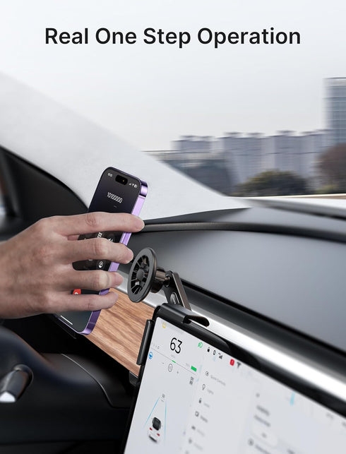 JSAUX Tesla Phone Mount, for MagSafe Phone Holder Stand ?Screen-Locked with Base?, Only Compatible with Tesla New Model 3 2023/Y/S/X, Fits for All...