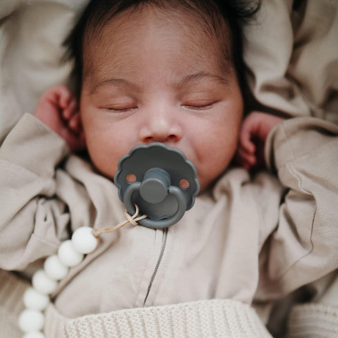 FRIGG Daisy Natural Rubber Baby Pacifier | Made in Denmark | BPA-Free (Woodchuck/French Gray, 0-6 Months) 2-Pack...