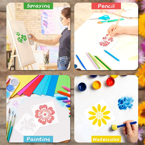 100 Pieces Stencil for Painting,3 Inch Flower Stencils DIY Craft Animal Reusable Template Paint Stencils for Painting on Wood, Crafts, Wall Home D...