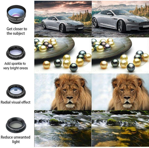 Phone Camera Lens Kit (13 Pieces) for iPhone 11 Xs 10 8 7 6 Plus SE Samsung and Most Andriod Phone- Wide Angle Lens & Macro Lens+Fisheye Lens and ...