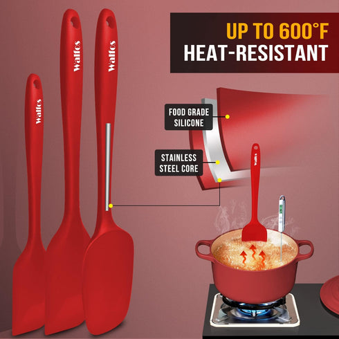 Walfos Silicone Spatula Set of 5-600°F Heat Resistant Kitchen Scraper Spatulas, Strong Steel Core and One-Pieces Seamless Design, Great for Cookin...